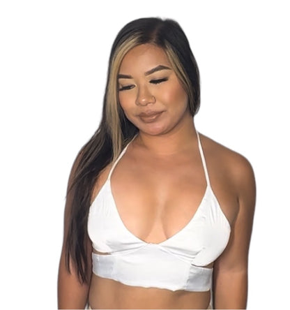 White Satin Halter Crop Top